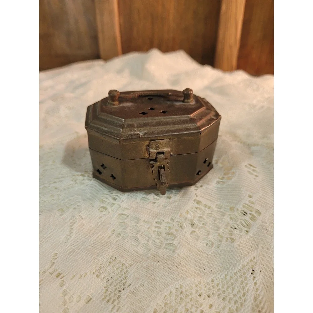 Vintage Brass Hinged Box With Handle Cricket Trinket Incense Box Home Decor